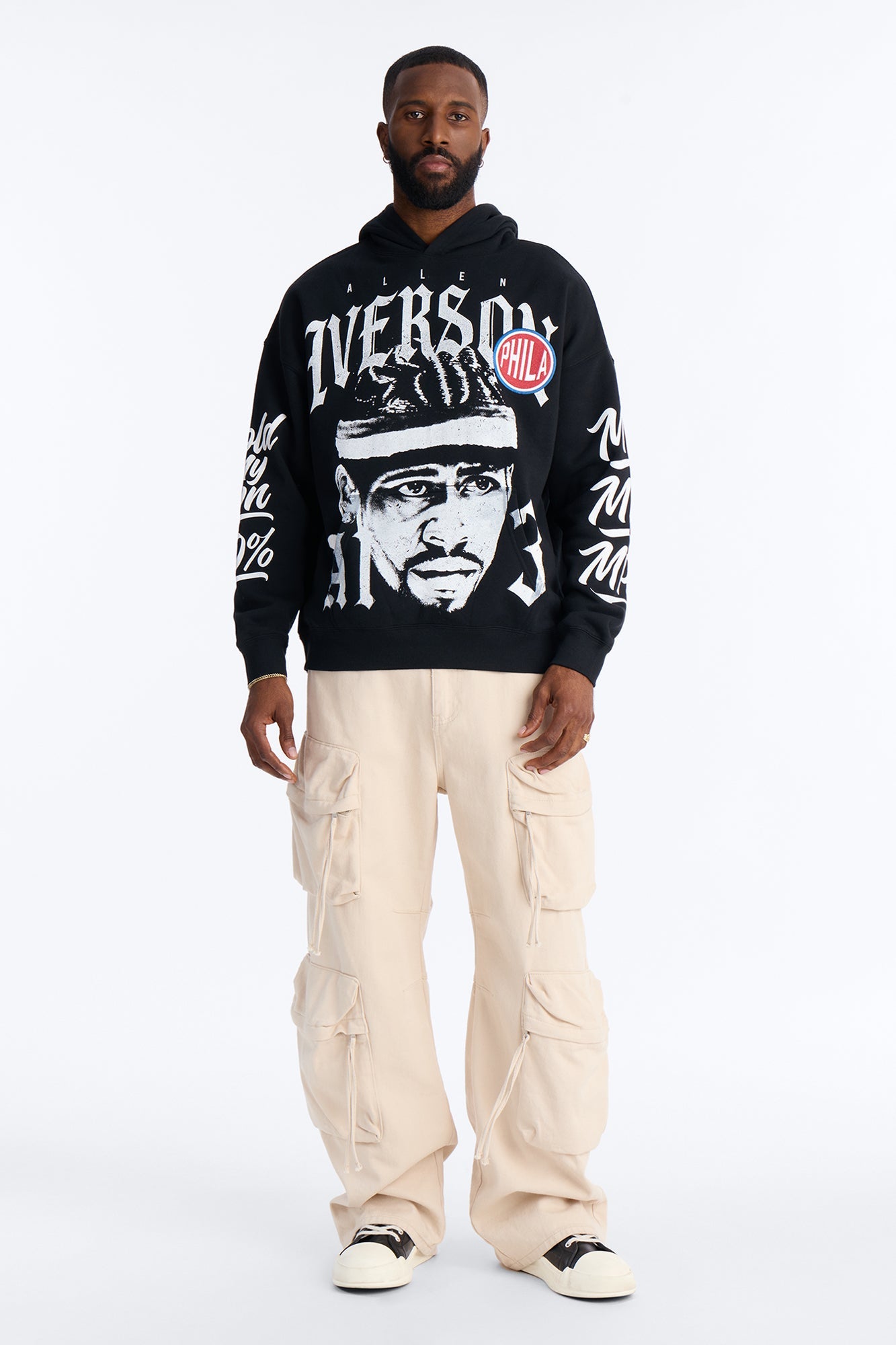 Allen Iverson MVP Embroidery Patch Oversized Hoodie - Black Fashion Nova
