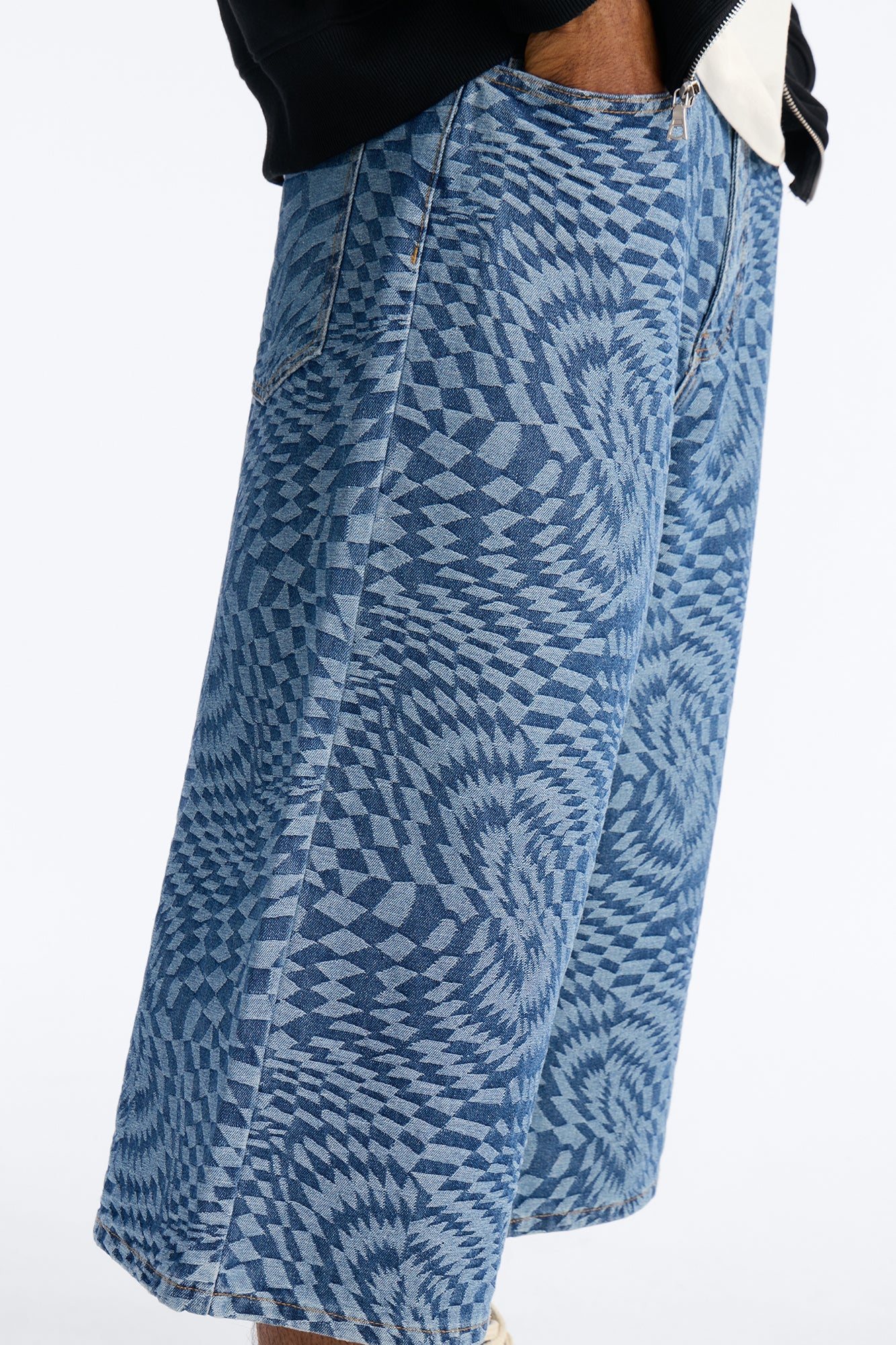 Super Baggy Trippy Check Denim Short - Medium Blue Wash Fashion Nova