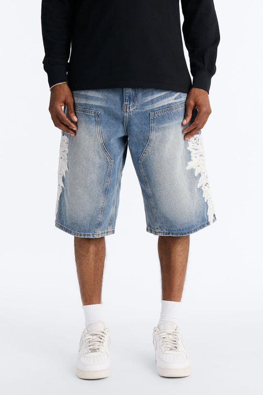 Vintage Bloom Baggy Carpenter Shorts - Medium Blue Wash Fashion Nova