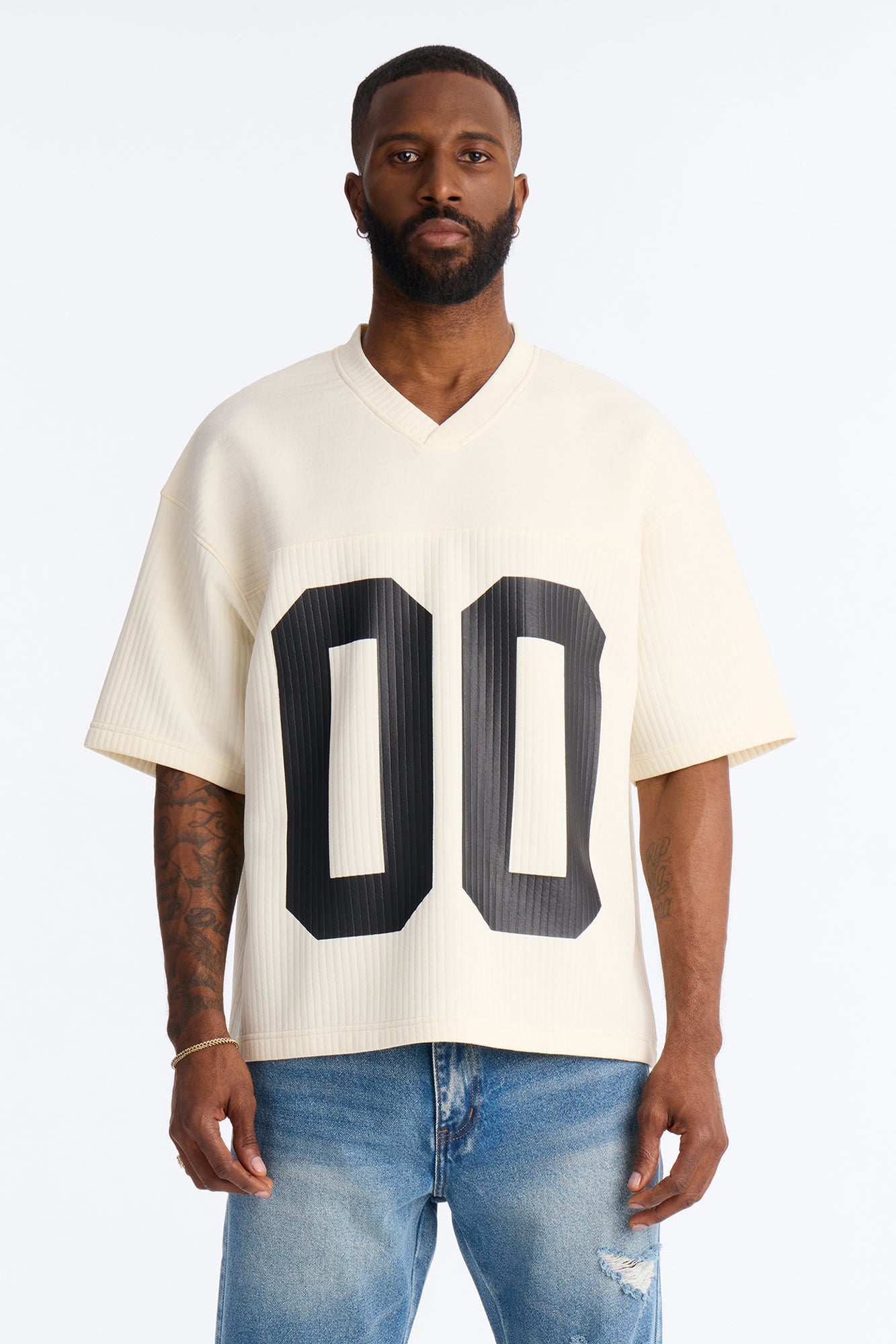 Double 0 Short Sleeve Jersey - Cream Fashion Nova