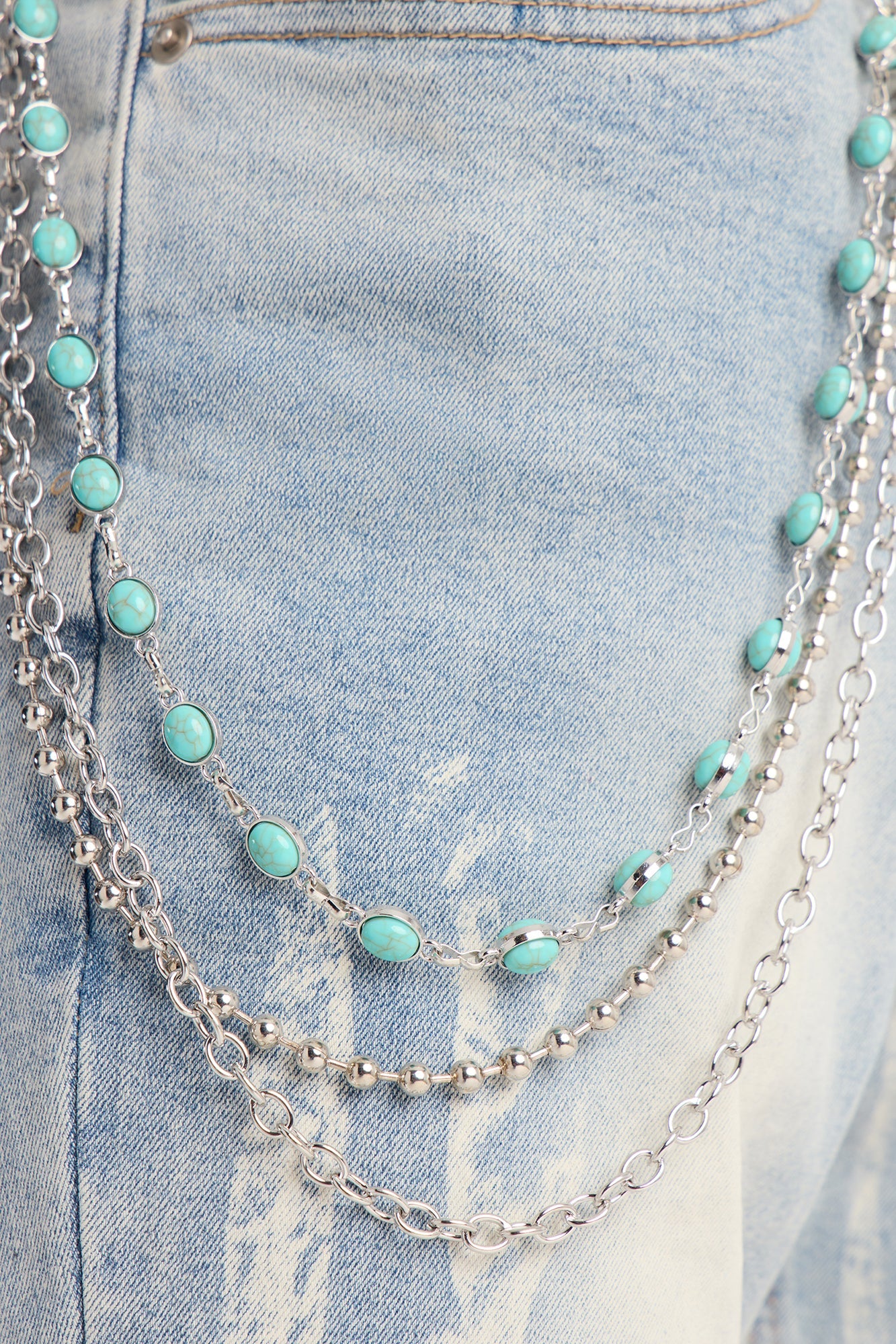 Multi Link Turquoise Stacked Pant Chain - Silver Fashion Nova