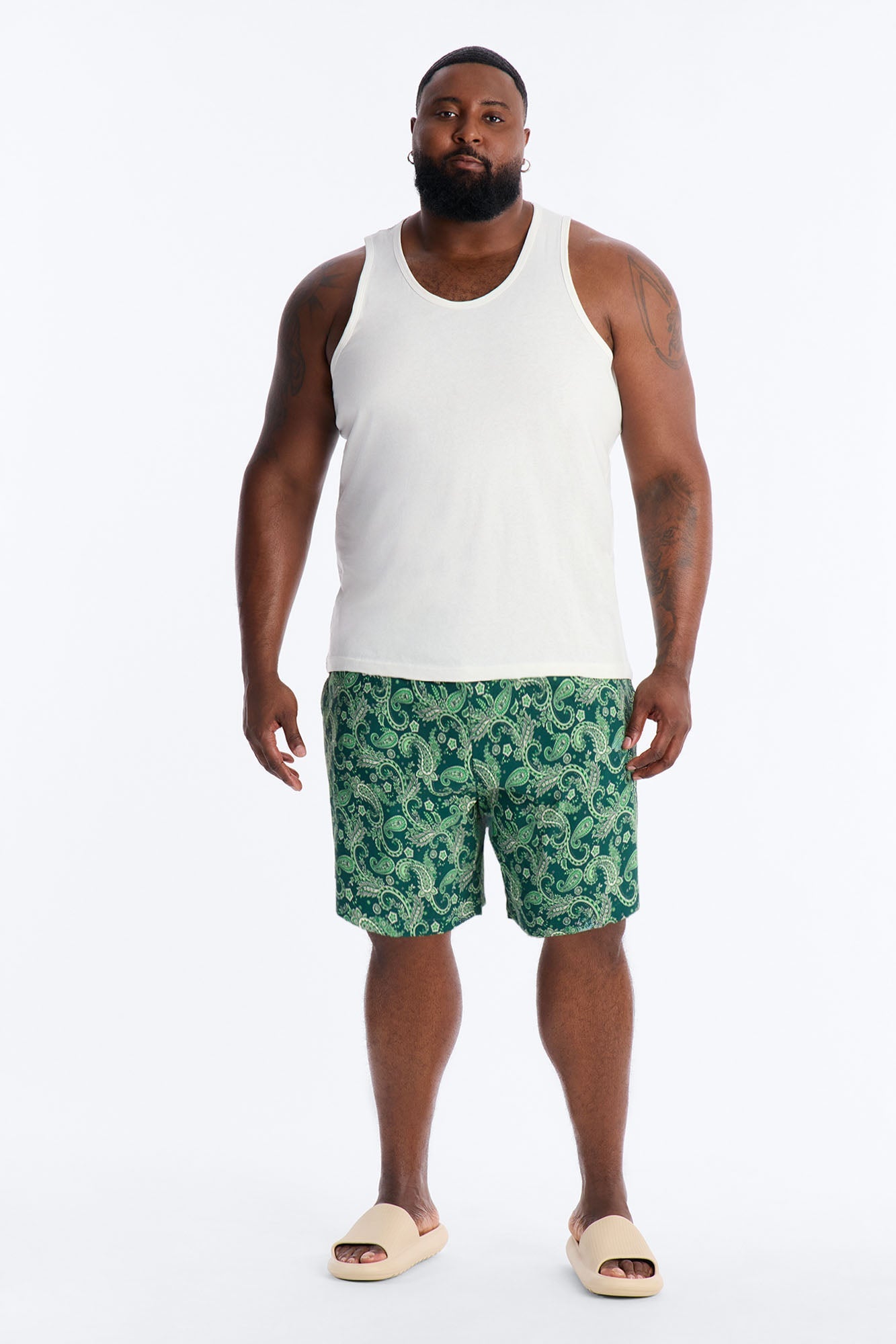 Paisley Elevated Printed Swim Trunk 7″ - Green Fashion Nova