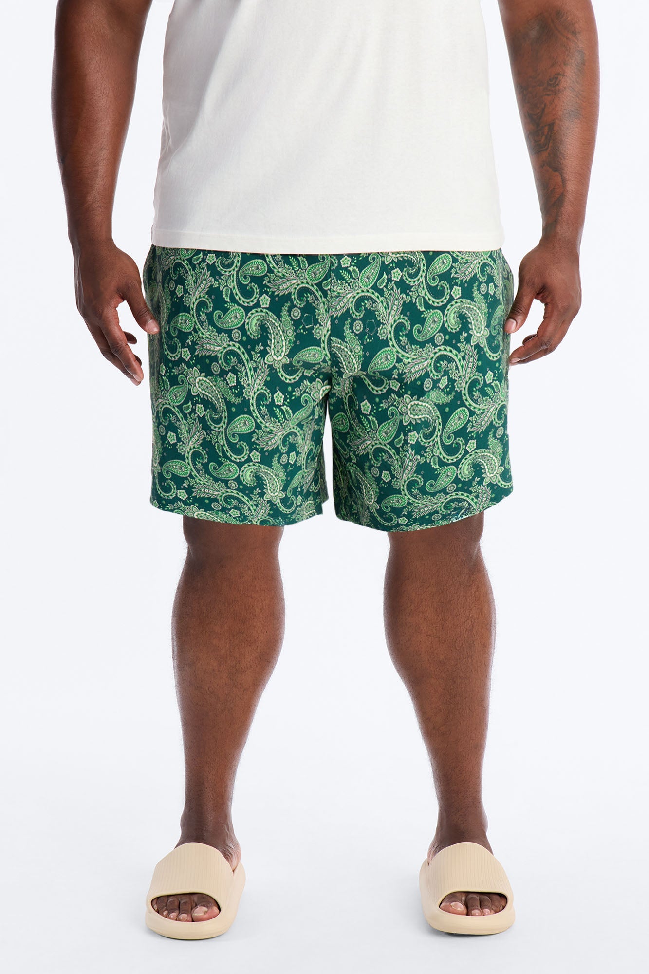 Paisley Elevated Printed Swim Trunk 7″ - Green Fashion Nova