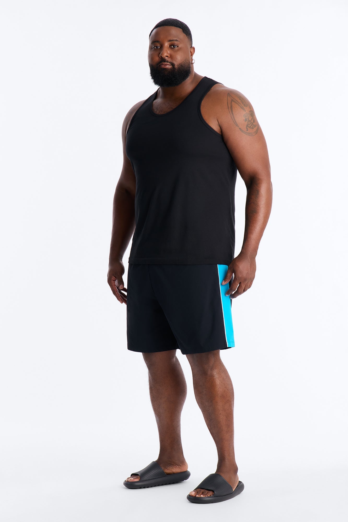 Everyday Stretch Paneled Boardshorts 9″ - Black/Blue Fashion Nova
