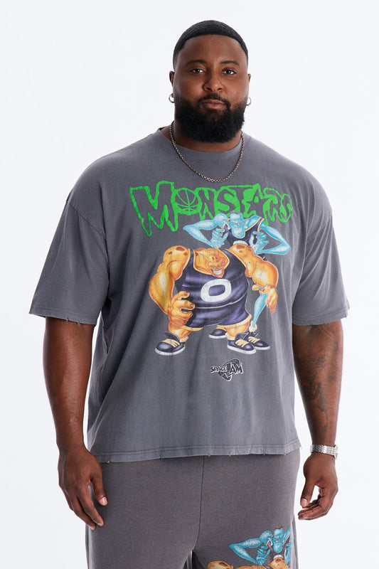 Space Jam Monstars Puff Print Premium Short Sleeve Shirt - Charcoal Fashion Nova