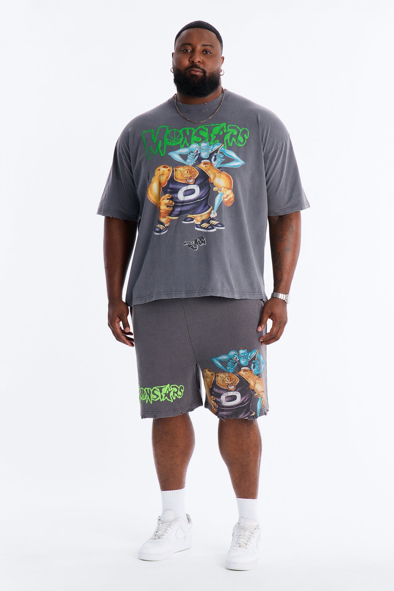 Space Jam Monstars Duo Puff Print Sweat Shorts - Charcoal Fashion Nova