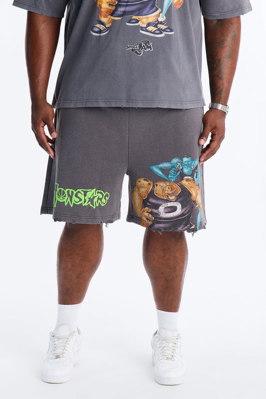 Space Jam Monstars Duo Puff Print Sweat Shorts - Charcoal Fashion Nova