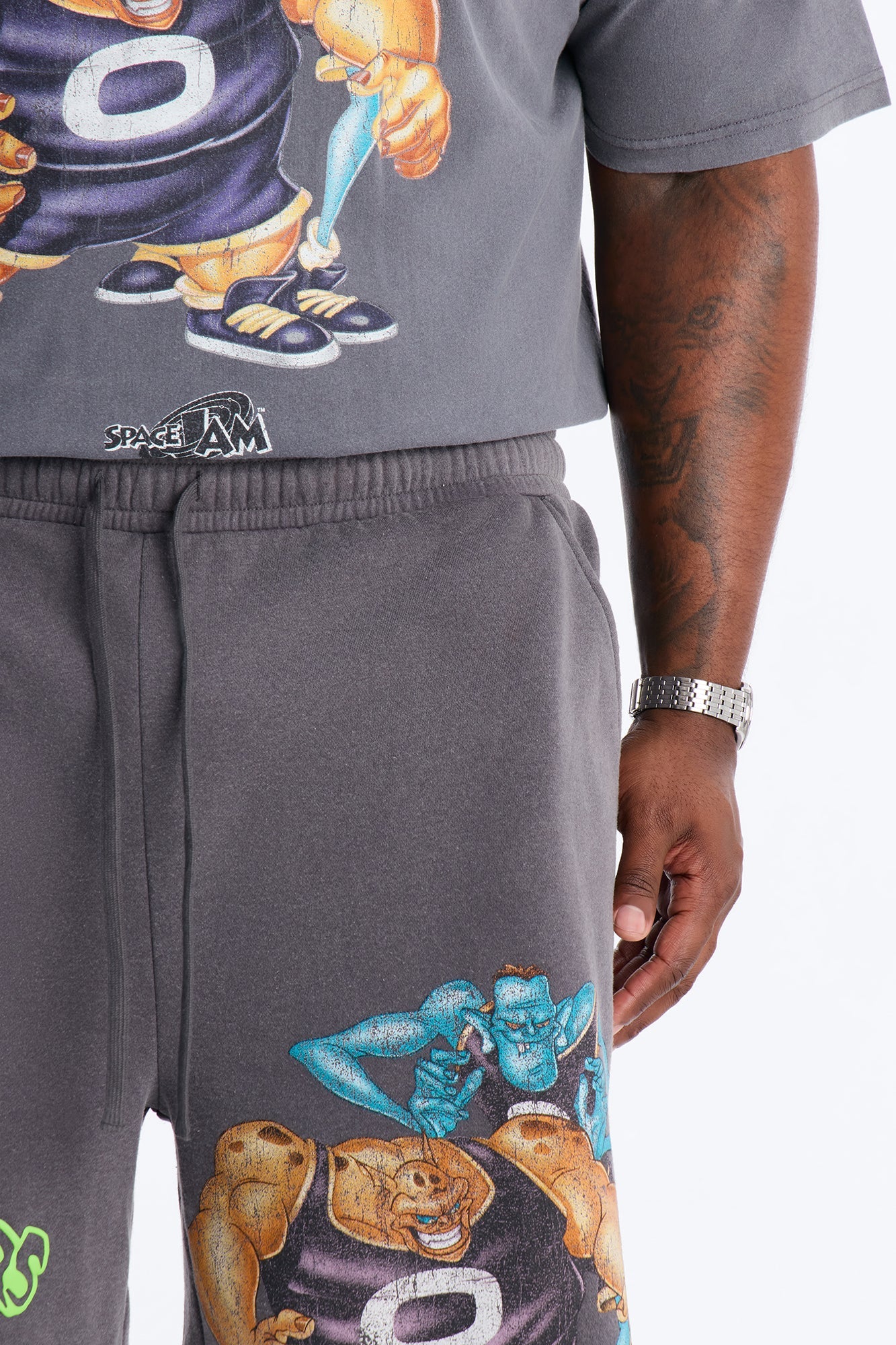 Space Jam Monstars Duo Puff Print Sweat Shorts - Charcoal Fashion Nova