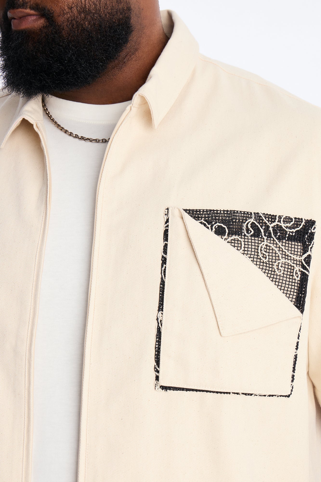 Textured Paradise Thread Zip Shirt - Cream Fashion Nova