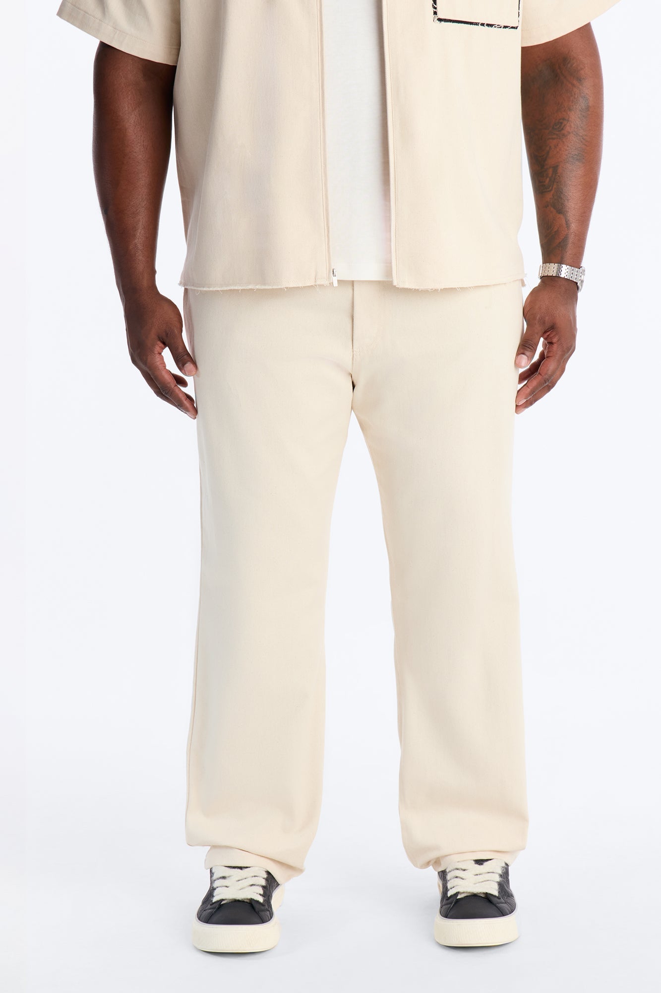 Straight Textured Paradise Thread Pant - Cream Fashion Nova