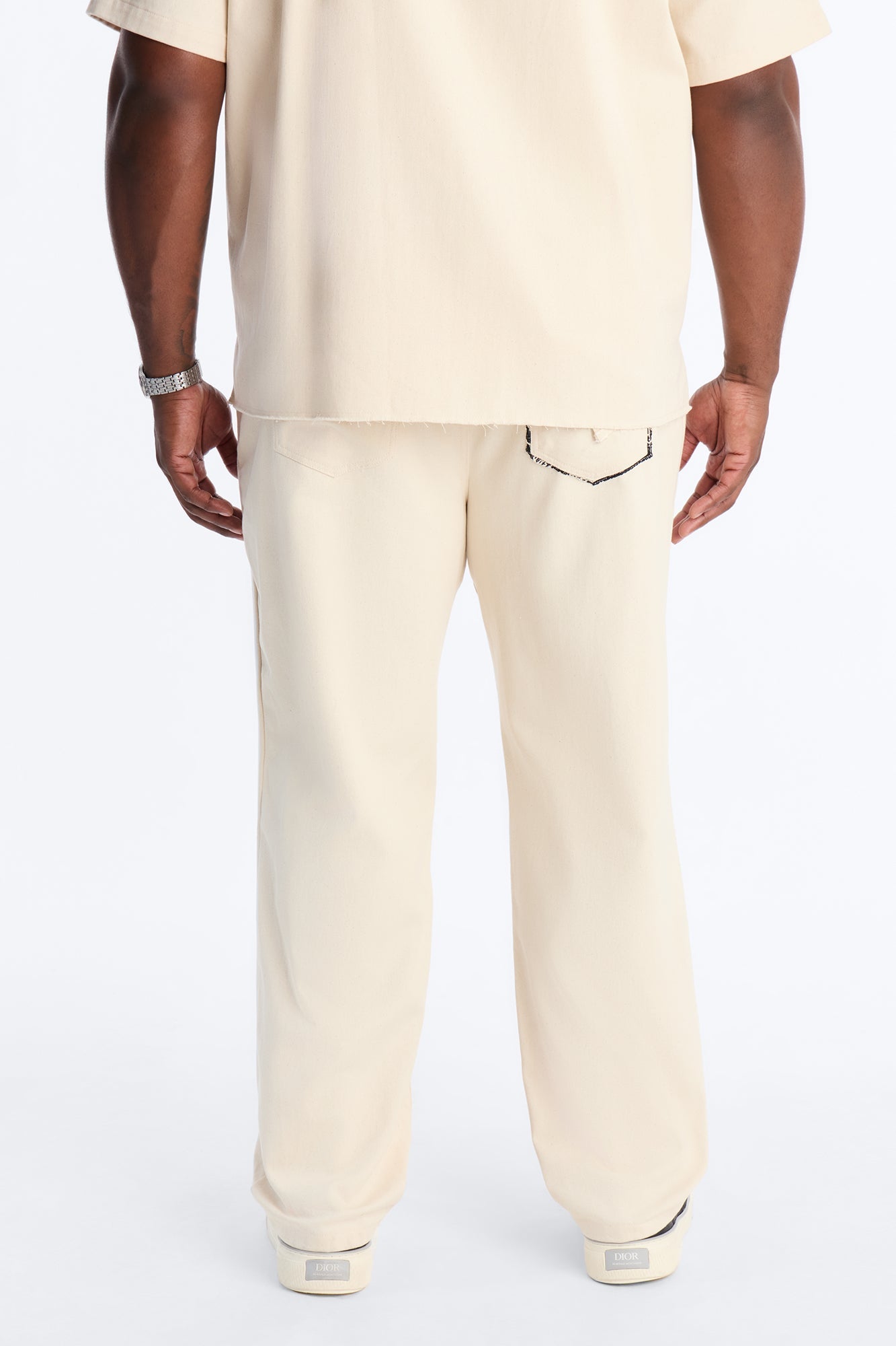Straight Textured Paradise Thread Pant - Cream Fashion Nova