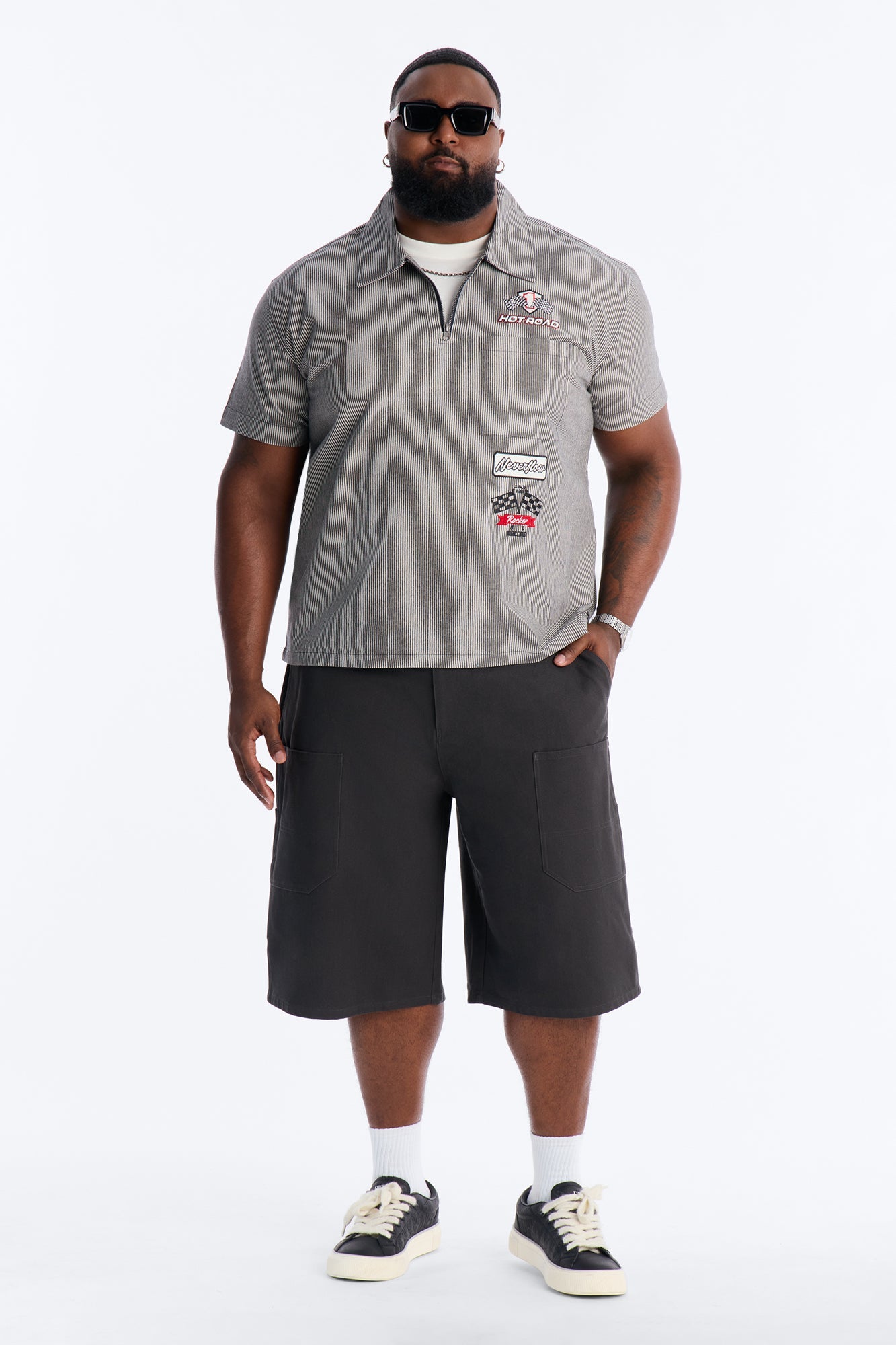 Hot Road Quarter Zip Short Sleeve Polo - Grey Fashion Nova
