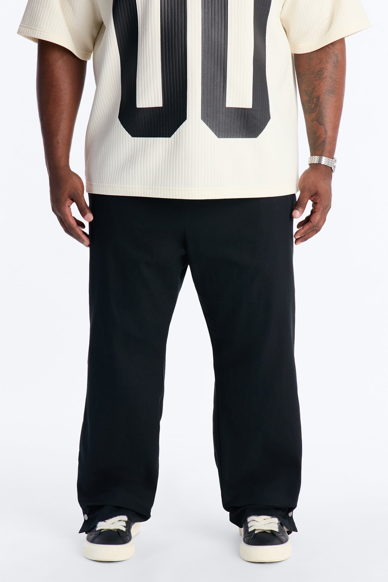 Straight Print Hint Studded Pant - Black Fashion Nova