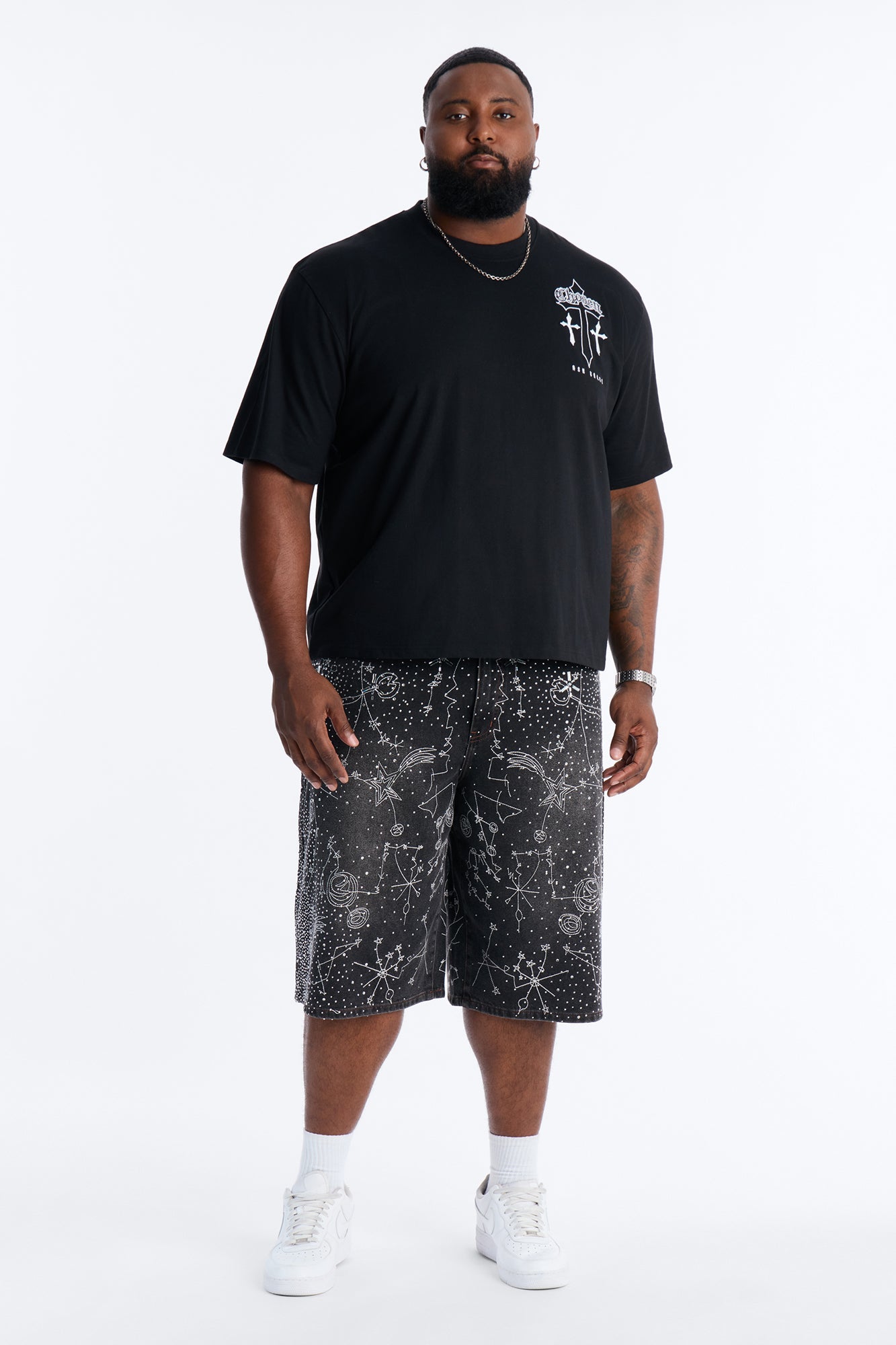 Chosen Cross Embroidery Short Sleeve Tee - Black Fashion Nova