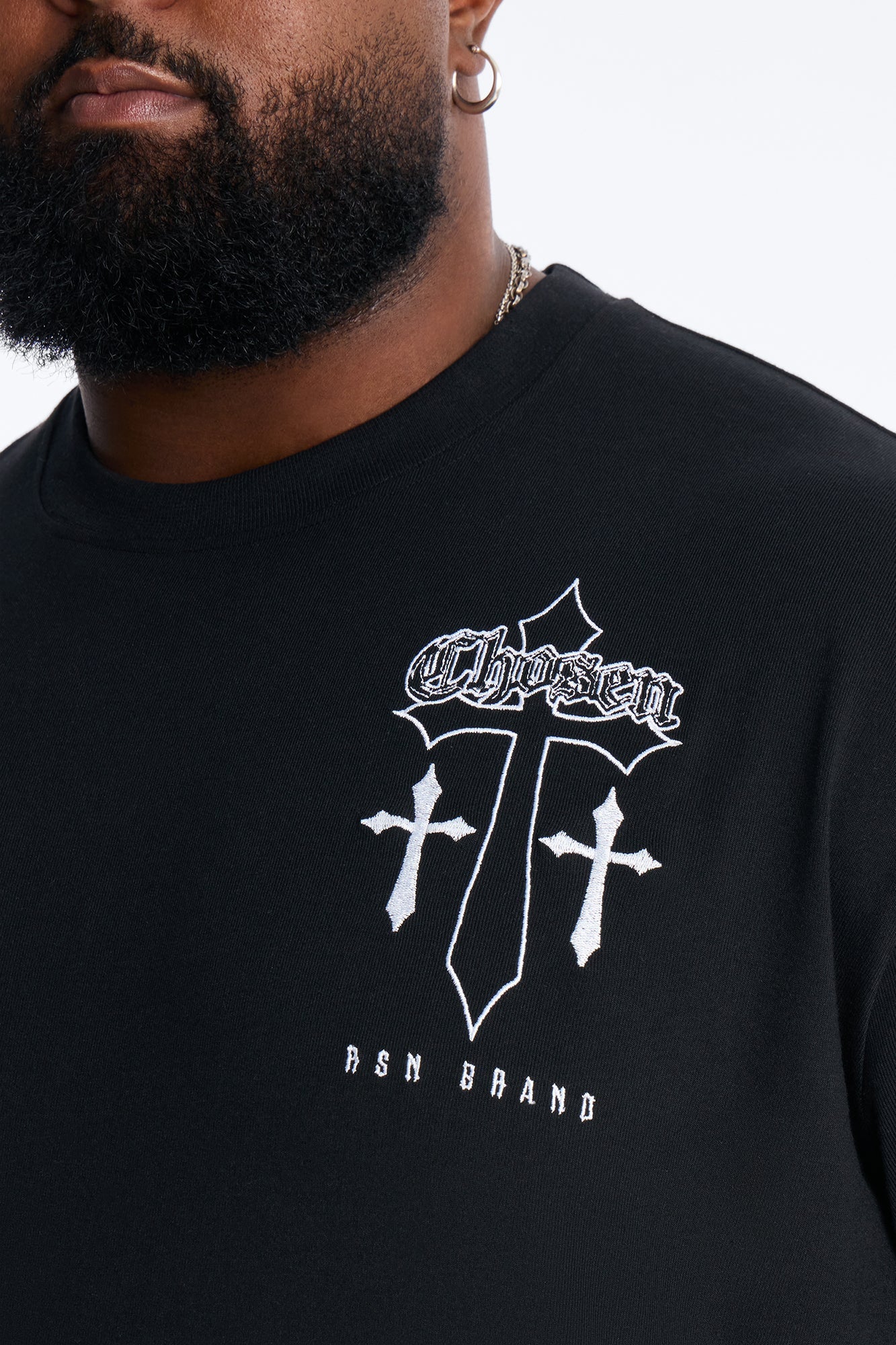 Chosen Cross Embroidery Short Sleeve Tee - Black Fashion Nova