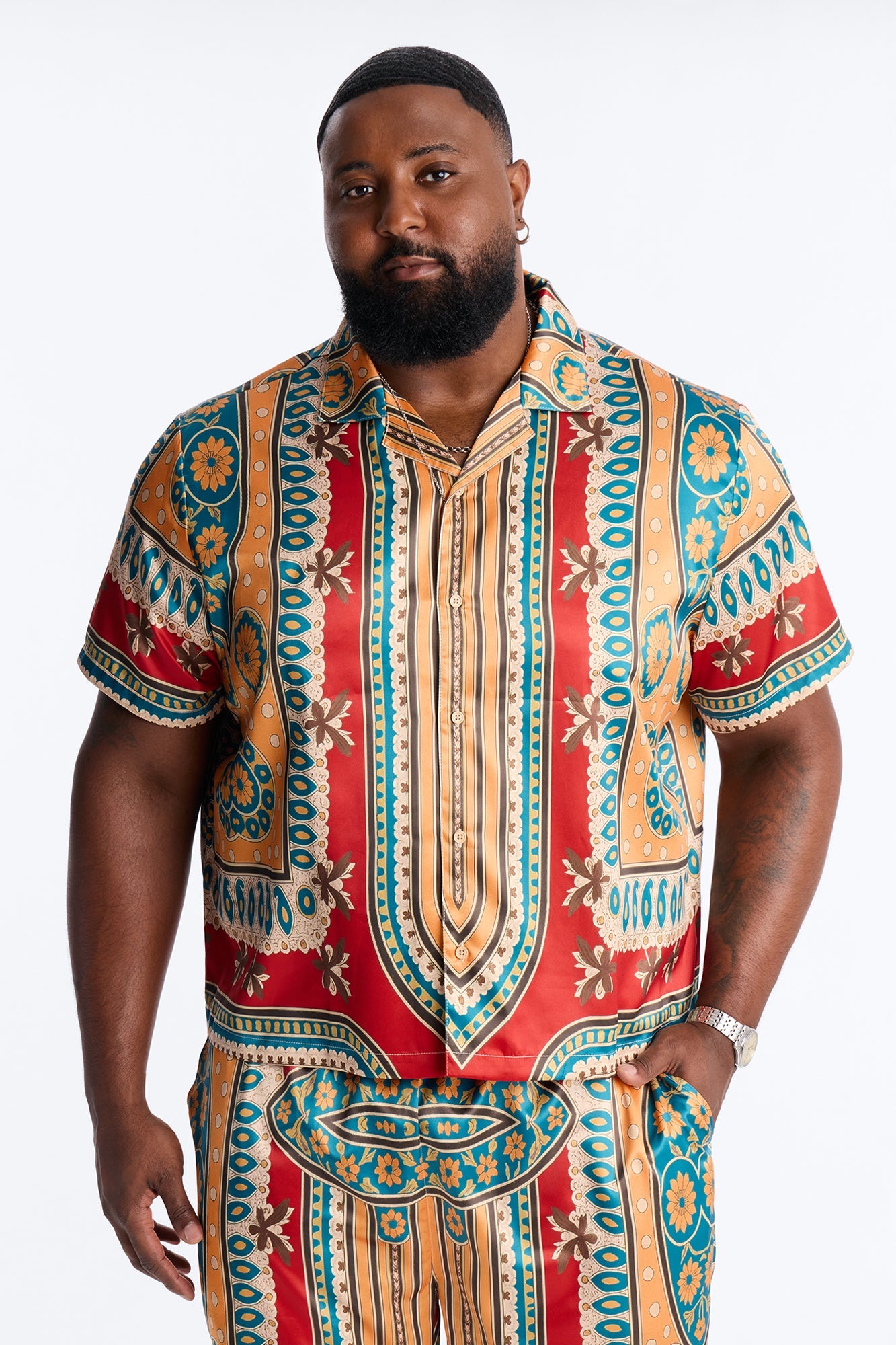 Monaco Cuban Collar Button Up Shirt - Burgundy Fashion Nova