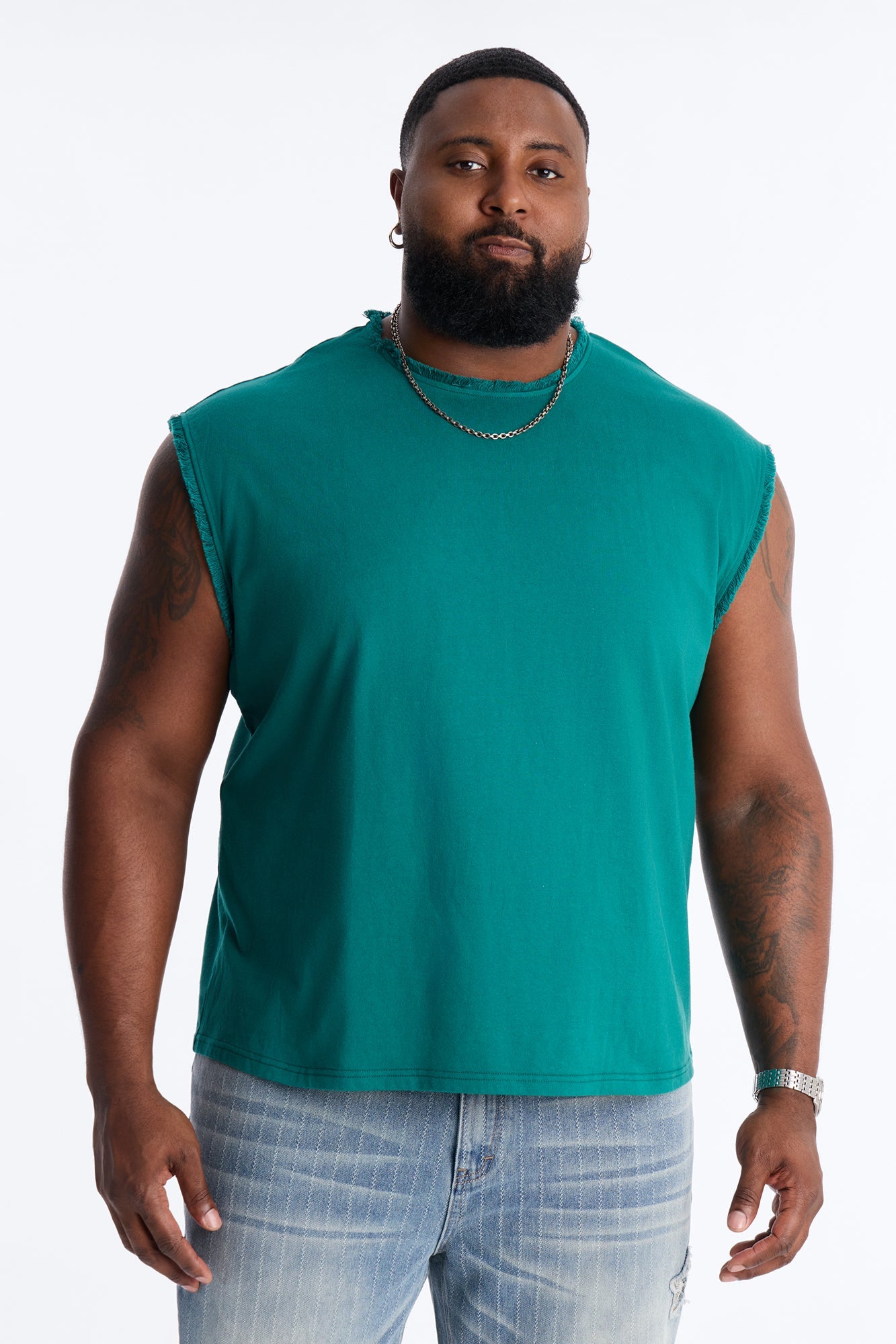 Relaxed Raw Edge Muscle Tee - Hunter Green Fashion Nova