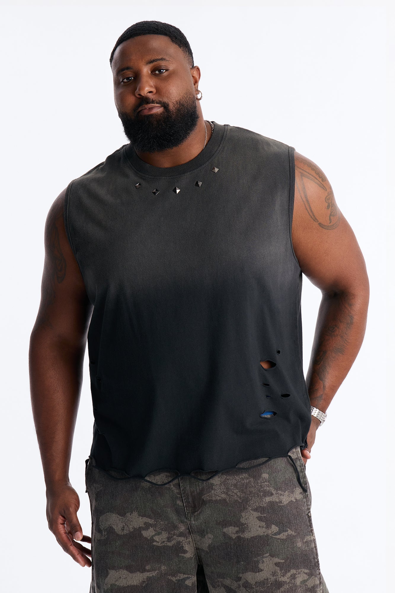 Washed Embellished Muscle Tee - Black Fashion Nova