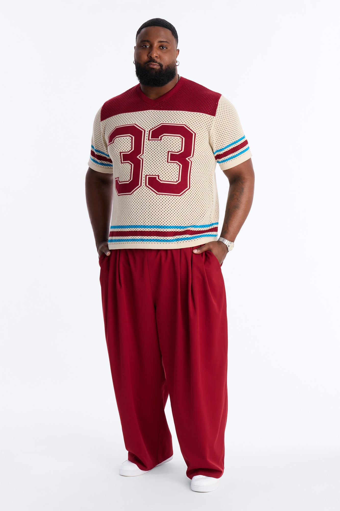 33 Striped Short Sleeve Jersey - Burgundy/combo Fashion Nova