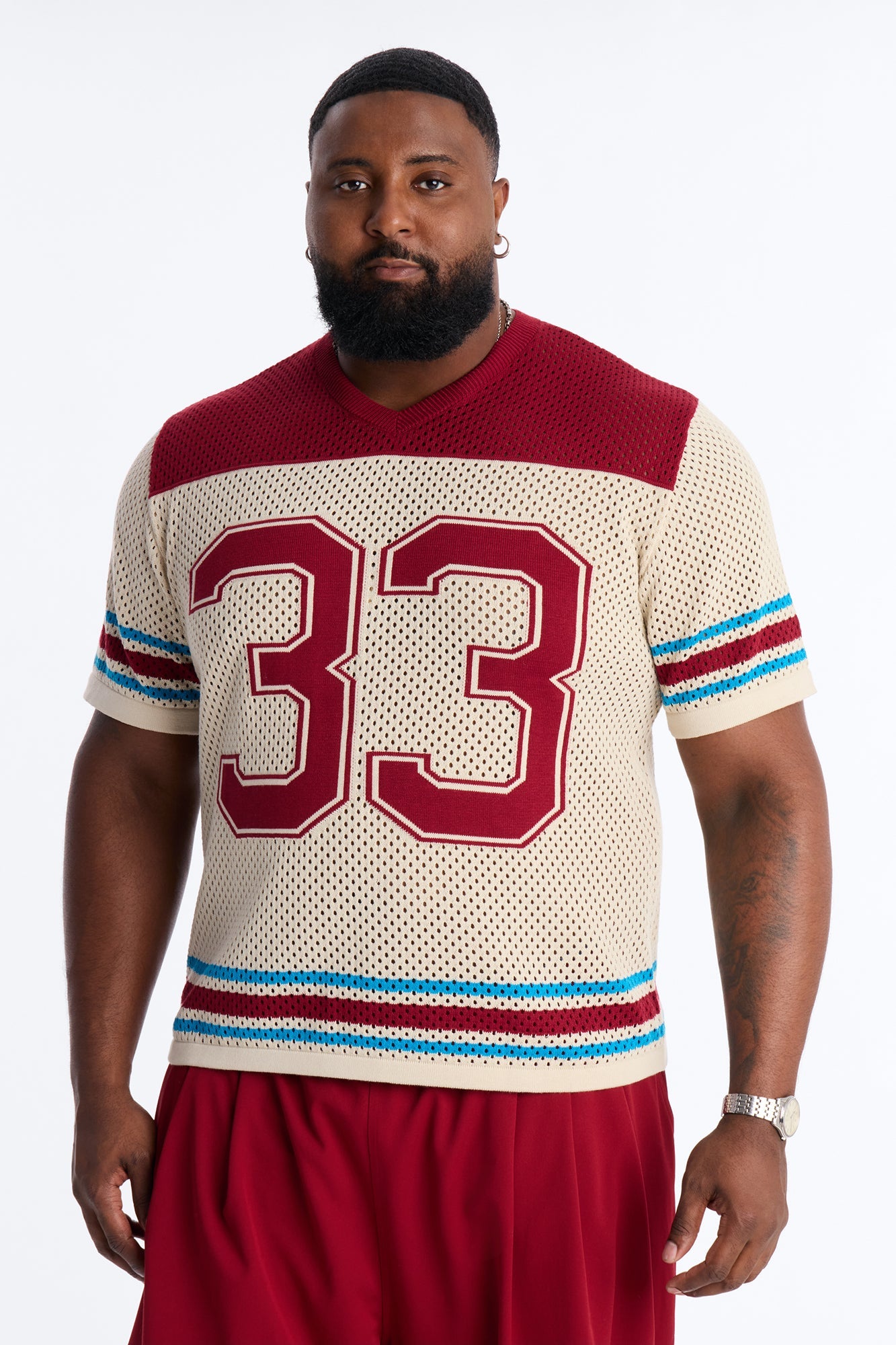 33 Striped Short Sleeve Jersey - Burgundy/combo Fashion Nova