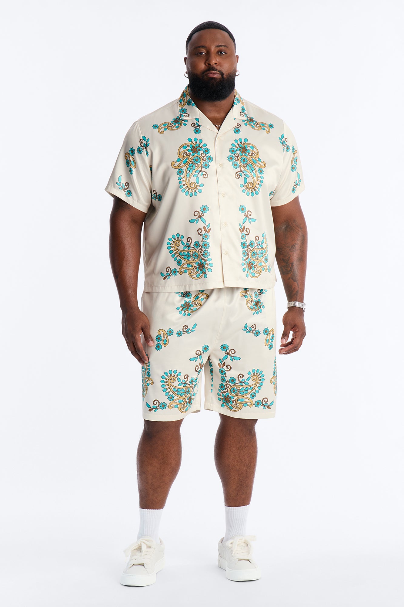 Santorini Cuban Collar Button Up Shirt - Natural Fashion Nova