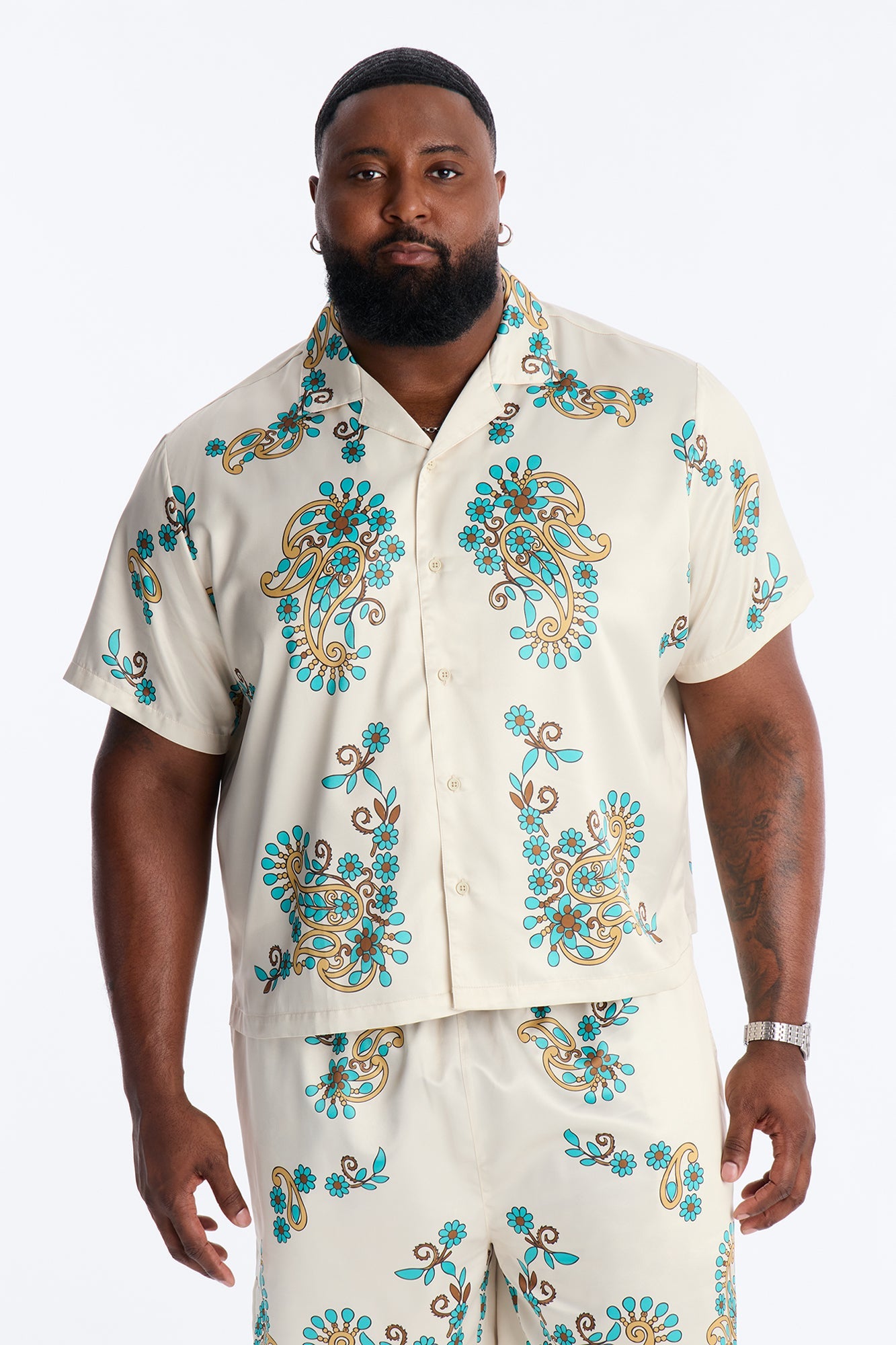 Santorini Cuban Collar Button Up Shirt - Natural Fashion Nova