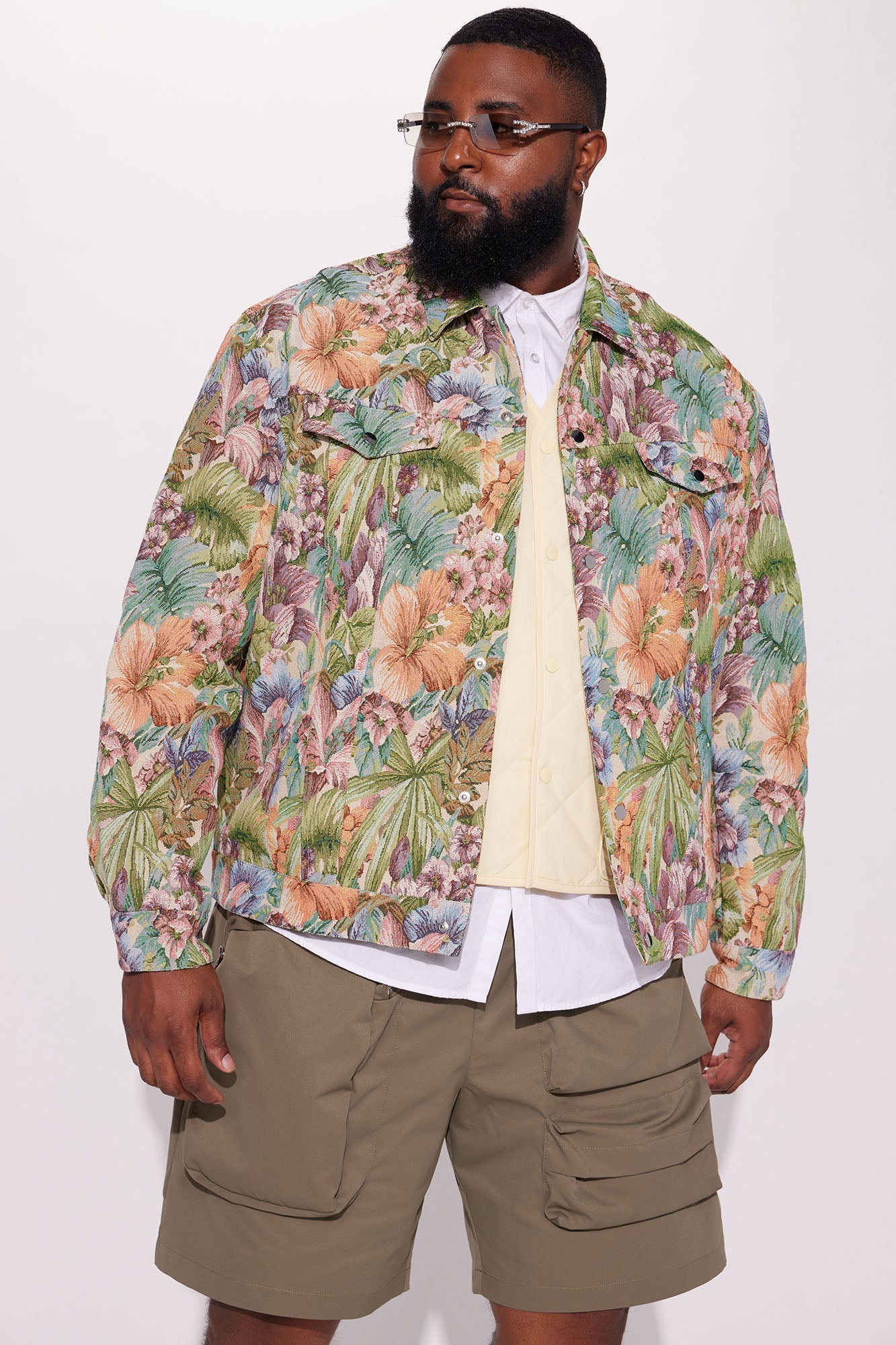 All You Need Is Tapestry Trucker Jacket - Green/combo Fashion Nova