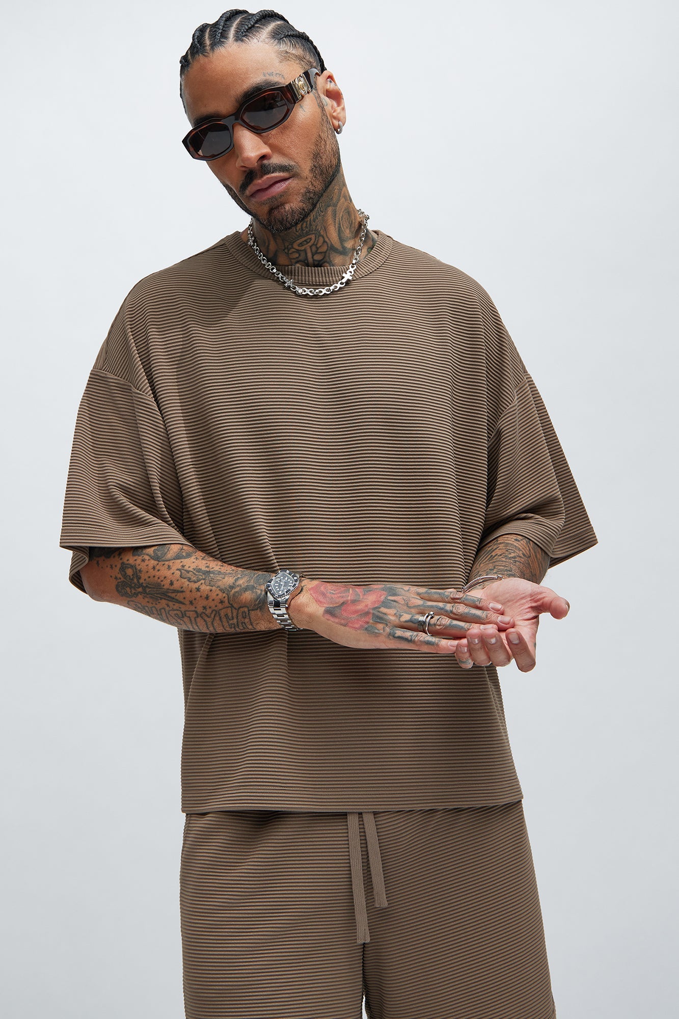 Zyler Textured Boxy Short Sleeve Tee - Taupe Fashion Nova