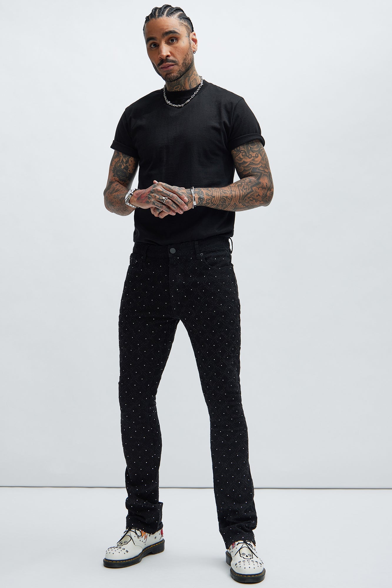 I Be Jeweled Stacked Skinny Flare Jeans - Black Fashion Nova