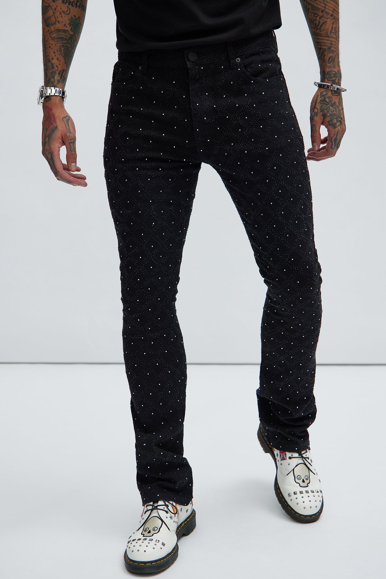 I Be Jeweled Stacked Skinny Flare Jeans - Black Fashion Nova