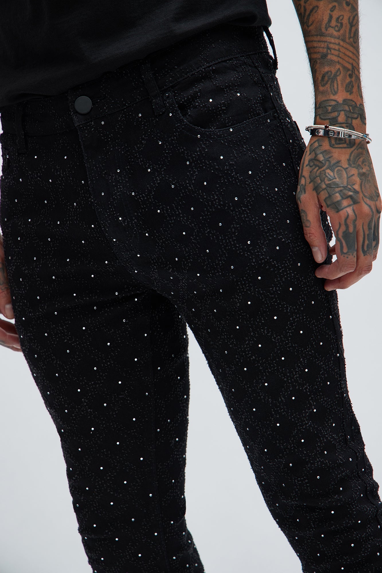 I Be Jeweled Stacked Skinny Flare Jeans - Black Fashion Nova