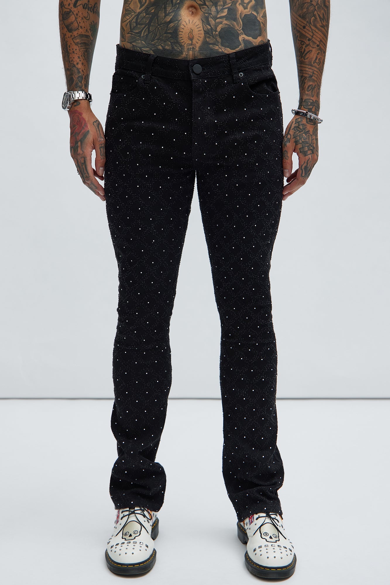 I Be Jeweled Stacked Skinny Flare Jeans - Black Fashion Nova