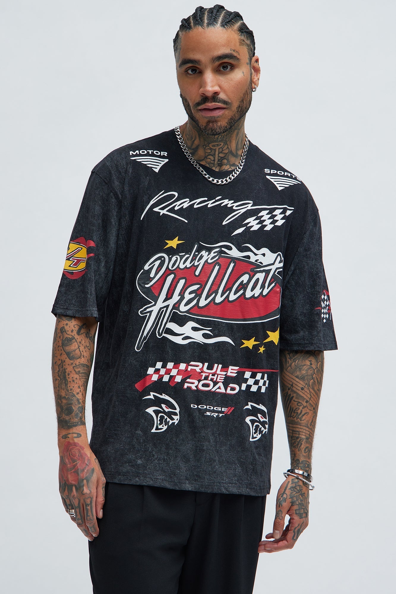 Dodge Hellcat Vintage Oversized Short Sleeve Tee - Grey Fashion Nova
