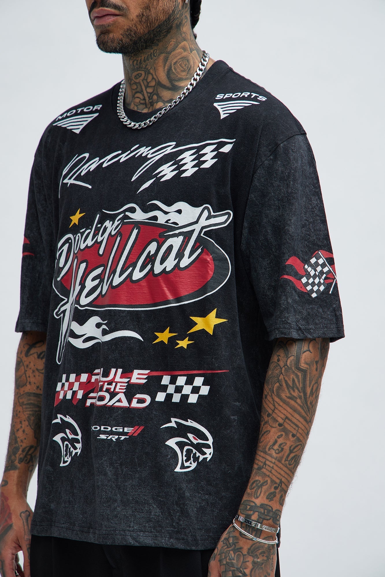 Dodge Hellcat Vintage Oversized Short Sleeve Tee - Grey Fashion Nova
