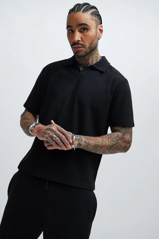 Cairo Textured Polo - Black Fashion Nova