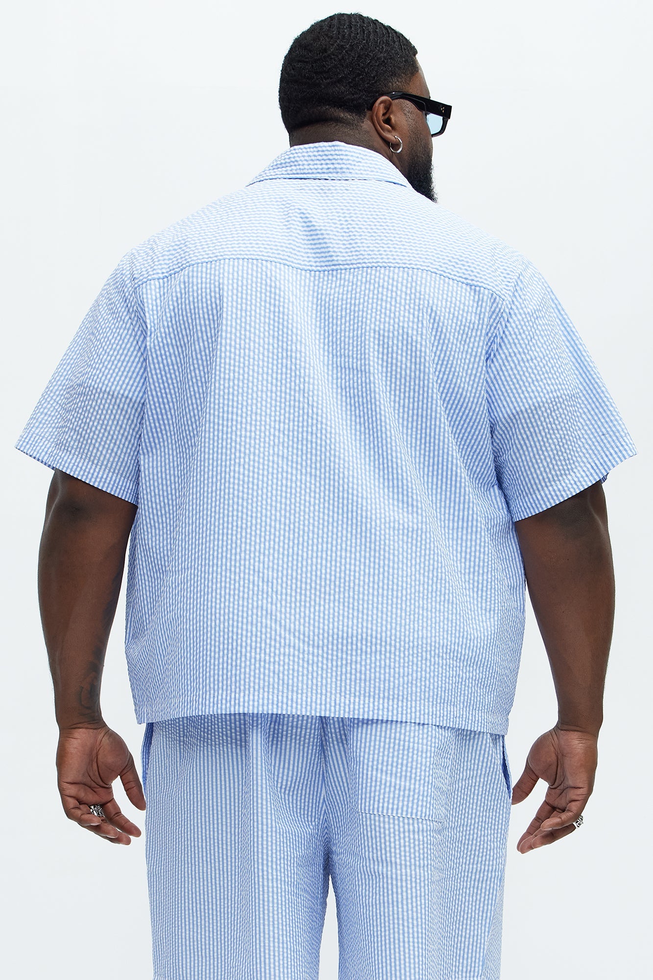 Seersucker Short Sleeve Button Up Shirt - Blue/combo Fashion Nova