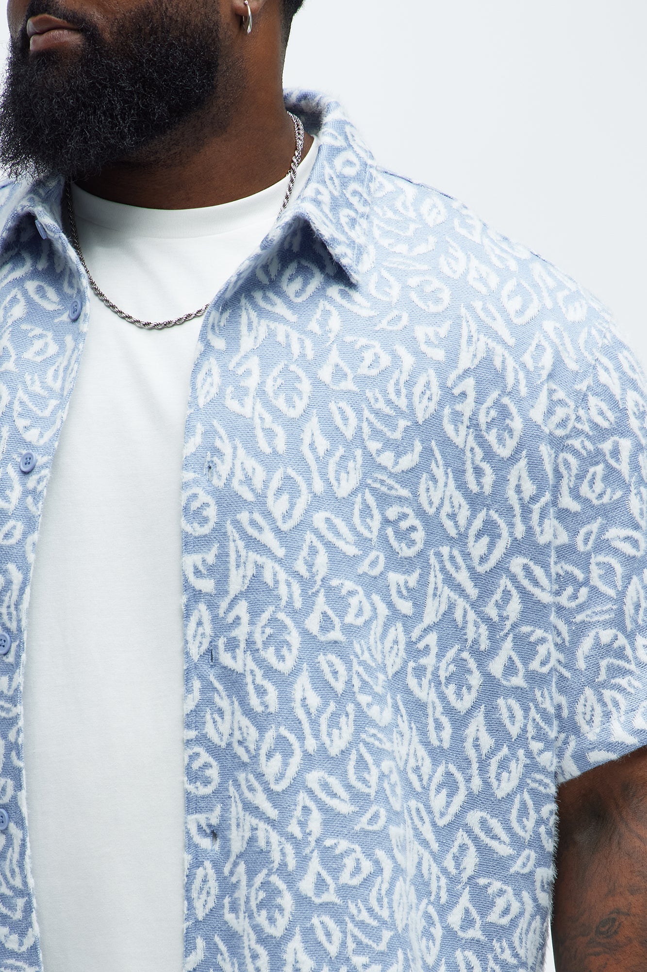 Jacquard Foliage Short Sleeve Shirt - Blue/combo Fashion Nova