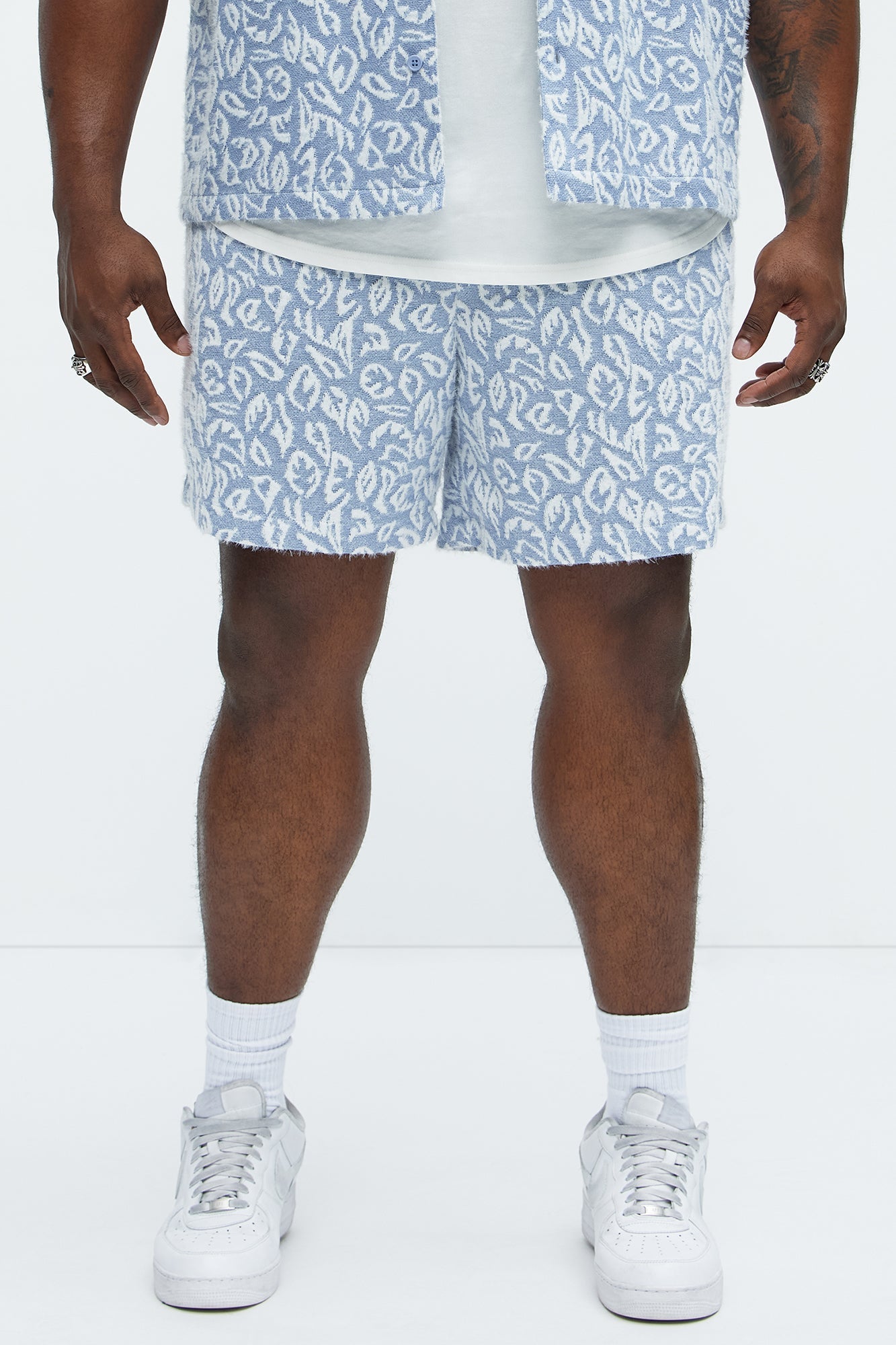 Jacquard Foliage Shorts - Blue/combo Fashion Nova