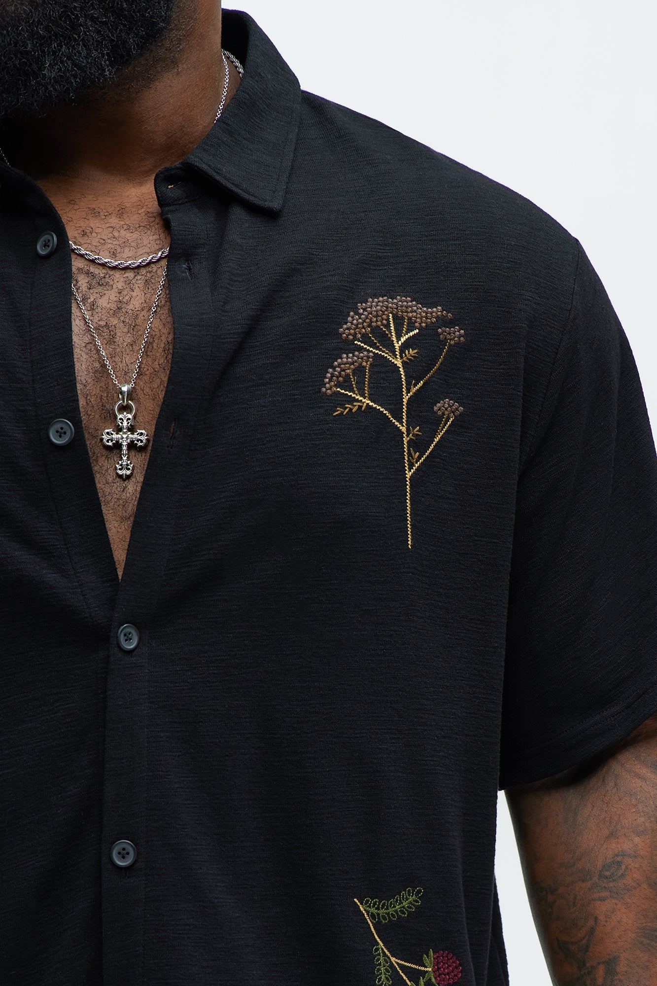 Berries And Bloom Embroidered Shirt - Black Fashion Nova