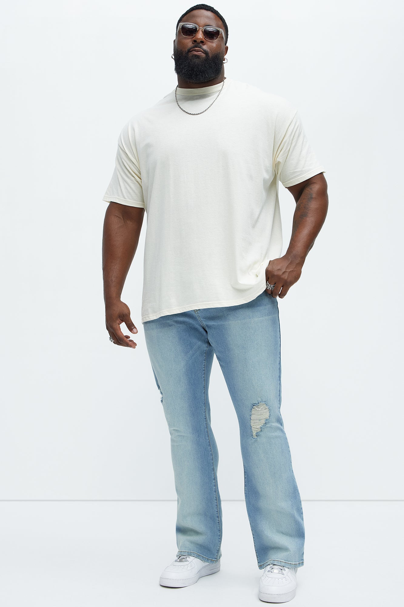 Take No L's Stacked Slim Flared Jeans - Medium Blue Wash Fashion Nova