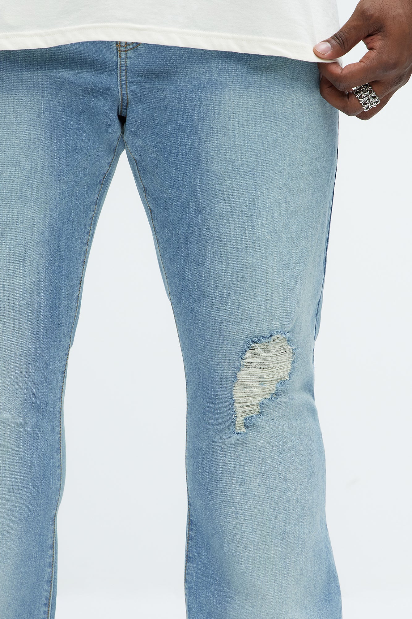 Take No L's Stacked Slim Flared Jeans - Medium Blue Wash Fashion Nova