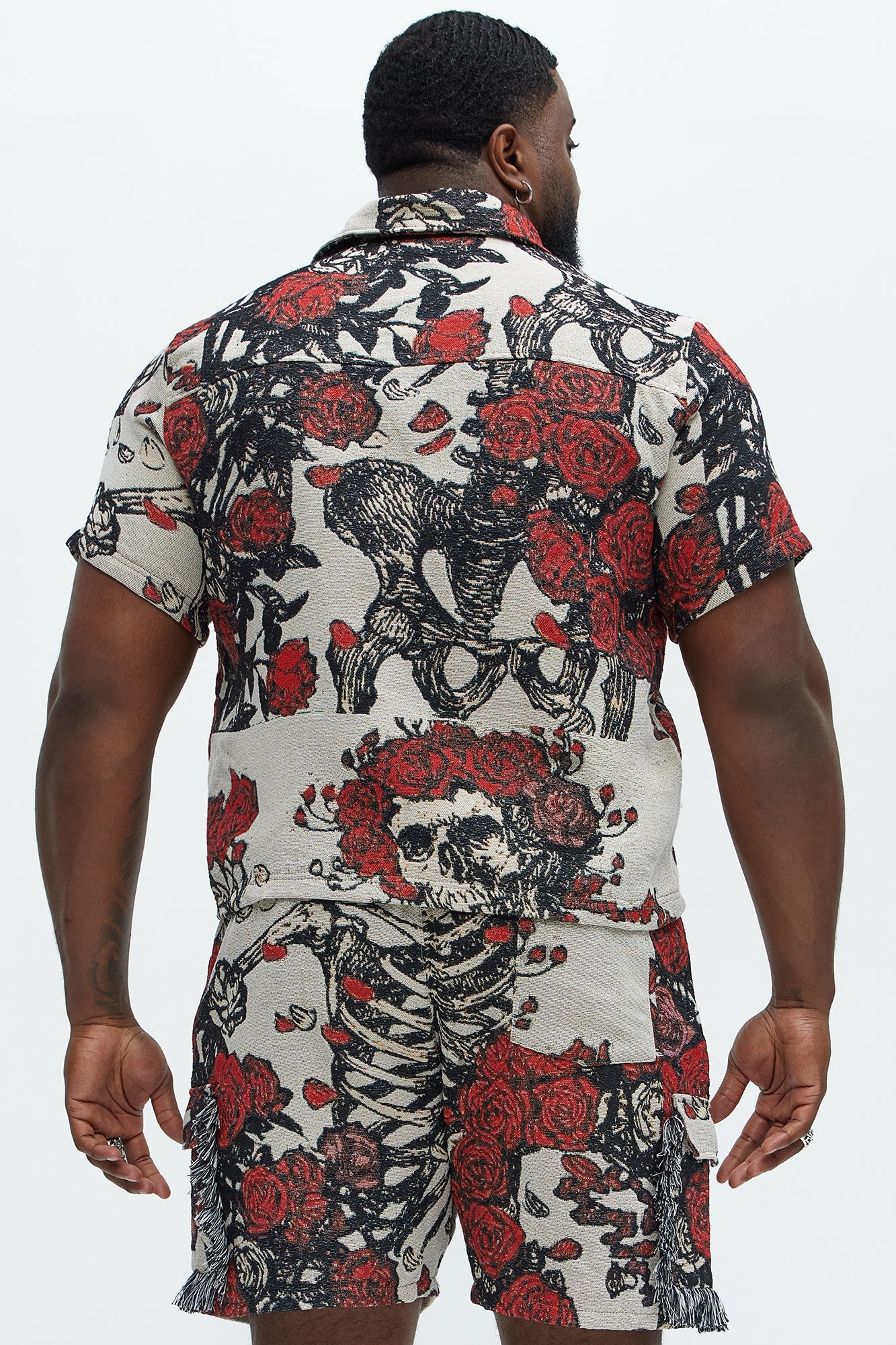 Petals Tapestry Short Sleeve Button Up Shirt - Red/combo Fashion Nova