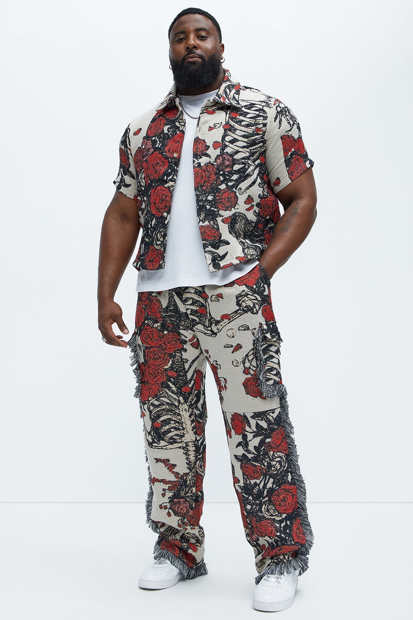 Straight Petals Tapestry Cargo Pants - Red/combo Fashion Nova