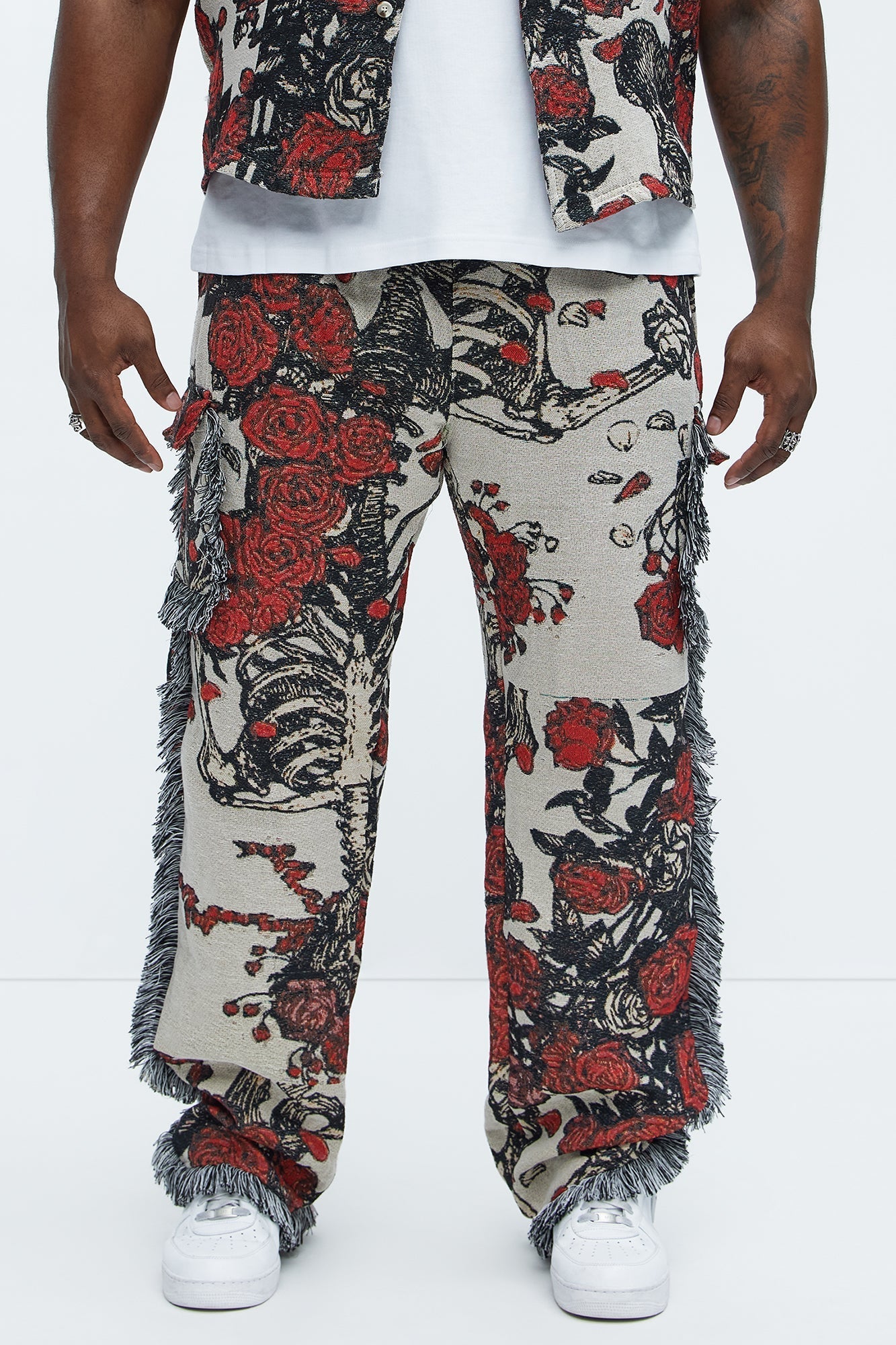 Straight Petals Tapestry Cargo Pants - Red/combo Fashion Nova