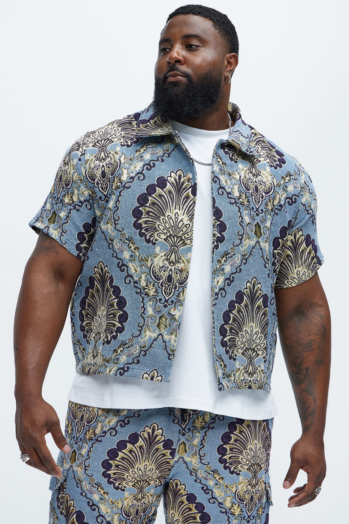 Highland Tapestry Short Sleeve Button Up Shirt - Blue/combo Fashion Nova