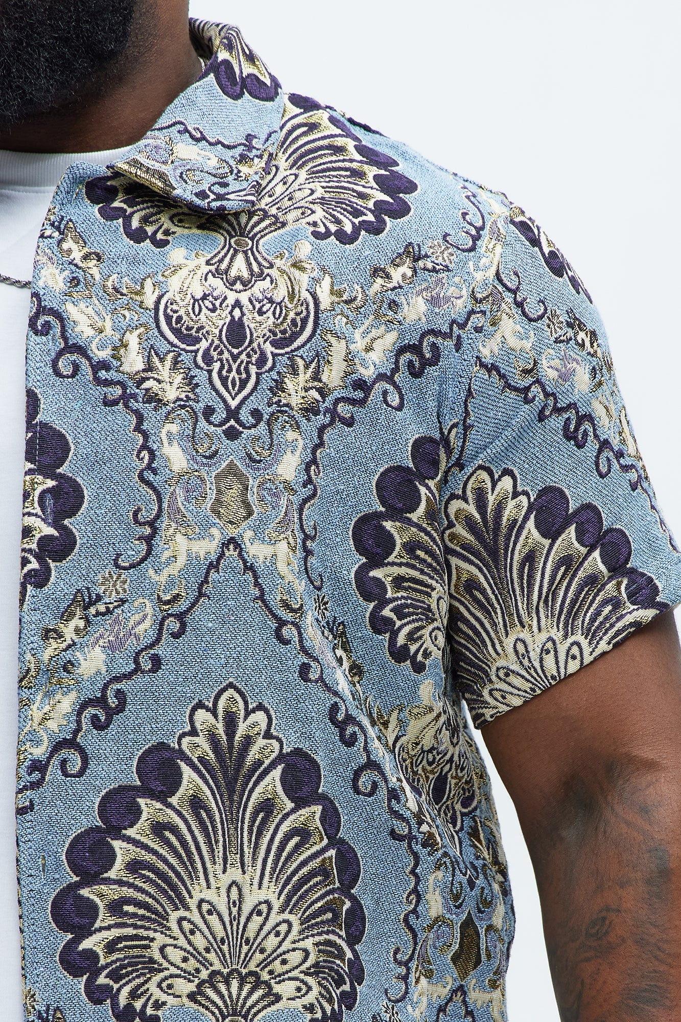 Highland Tapestry Short Sleeve Button Up Shirt - Blue/combo Fashion Nova