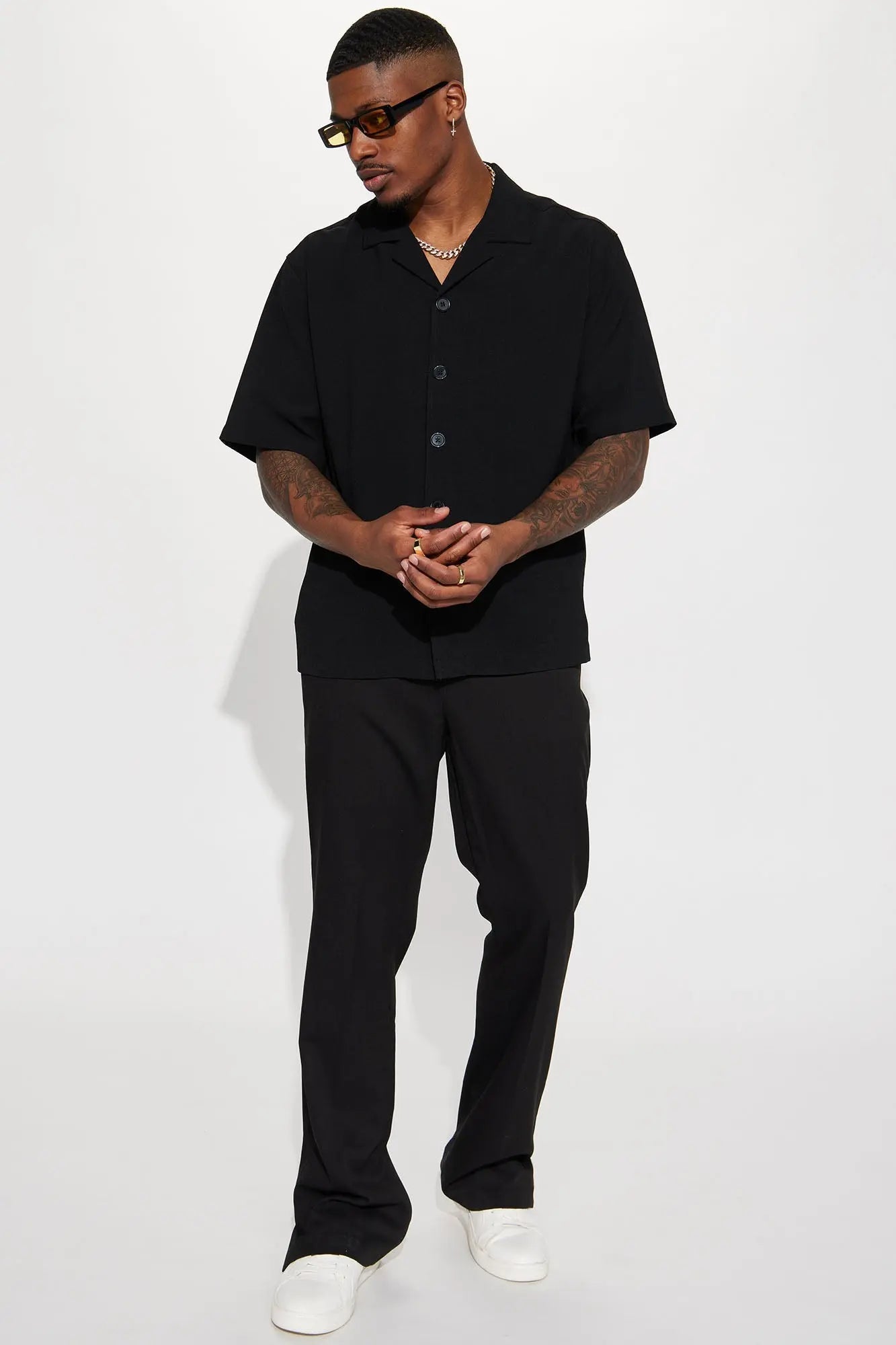 Golden Hour Short Sleeve Button Up - Black Fashion Nova