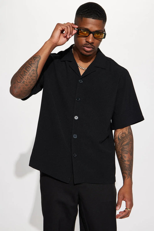 Golden Hour Short Sleeve Button Up - Black Fashion Nova