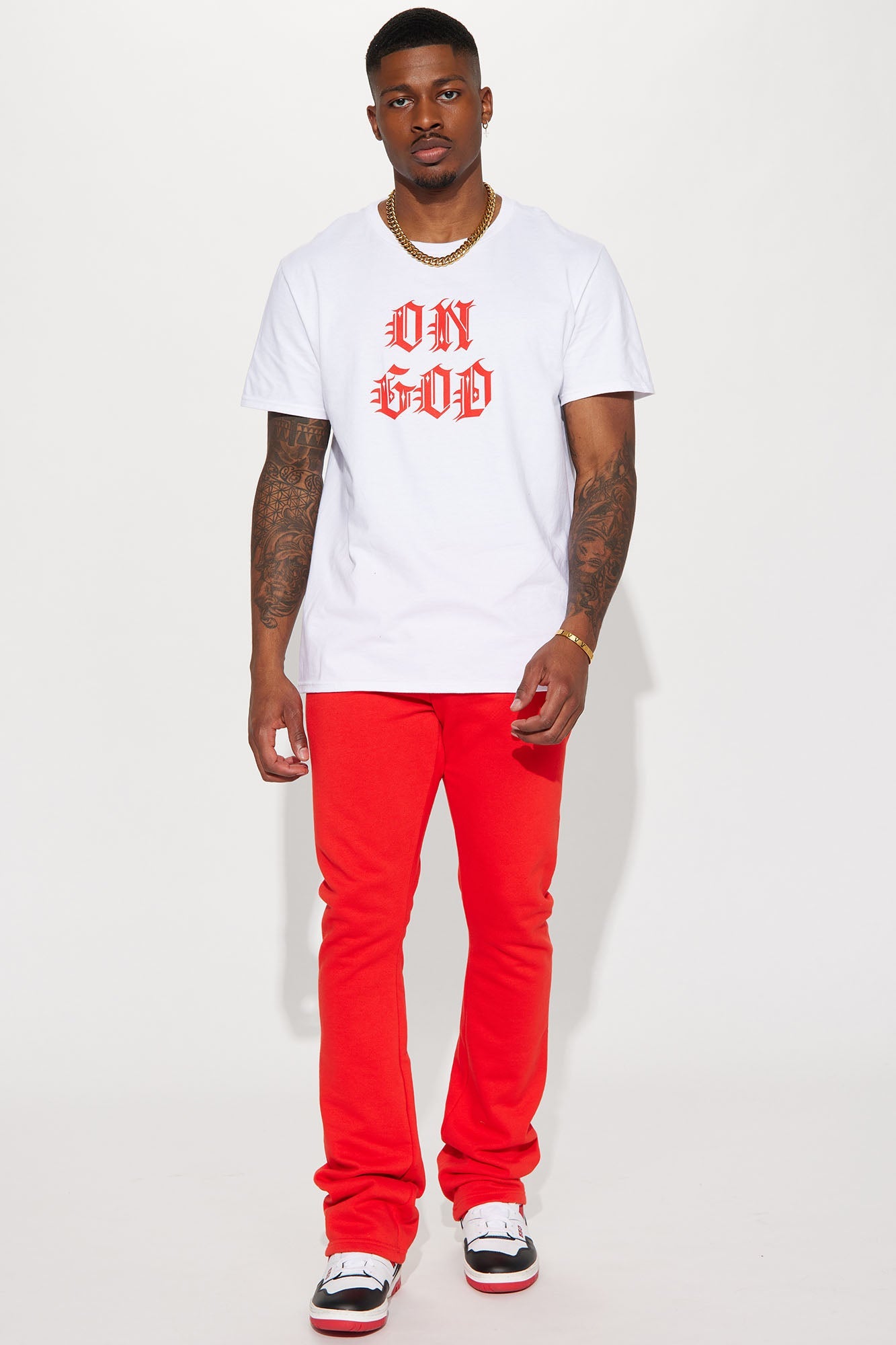 Tyson Skinny Stacked Flare Sweatpant - Red Fashion Nova