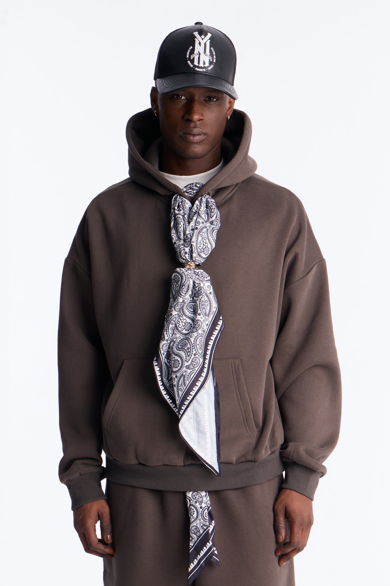 Oversized Bandana Scarf Duo Hoodie - Brown Fashion Nova
